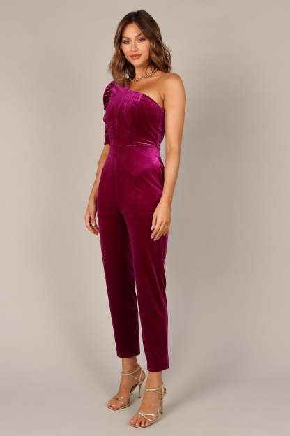 Emmie One Shoulder Jumpsuit - Raspberry-Sunny Prom