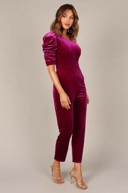 Emmie One Shoulder Jumpsuit - Raspberry-Sunny Prom