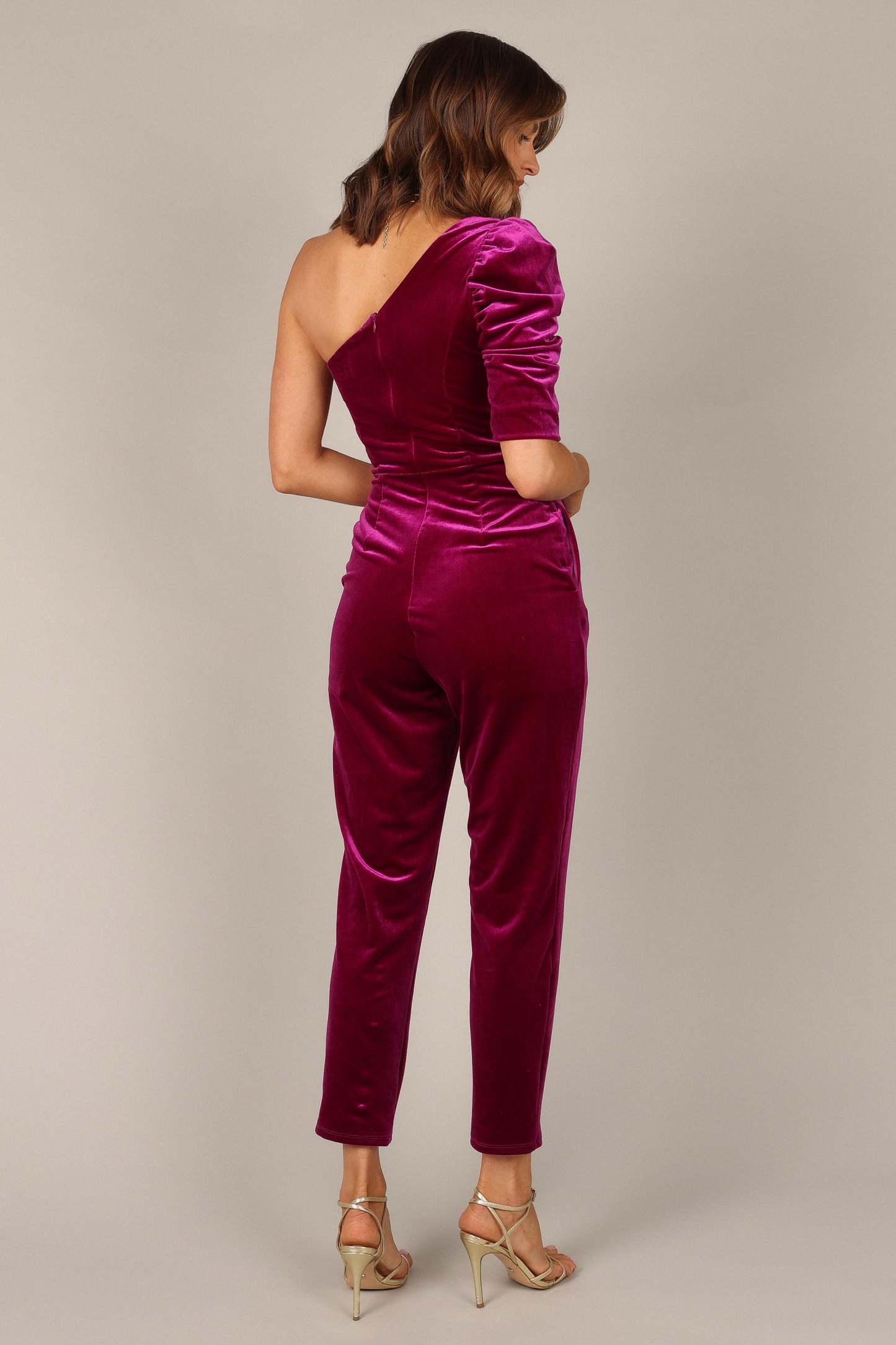 Emmie One Shoulder Jumpsuit - Raspberry-Sunny Prom