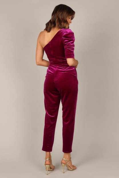 Emmie One Shoulder Jumpsuit - Raspberry-Sunny Prom