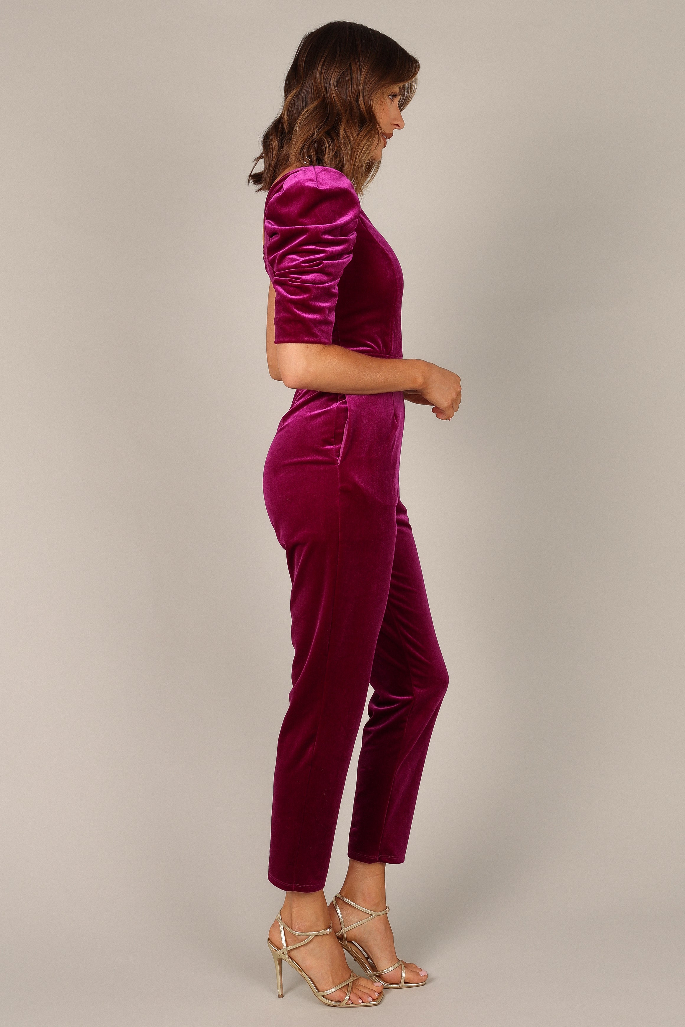 Emmie One Shoulder Jumpsuit - Raspberry-Sunny Prom