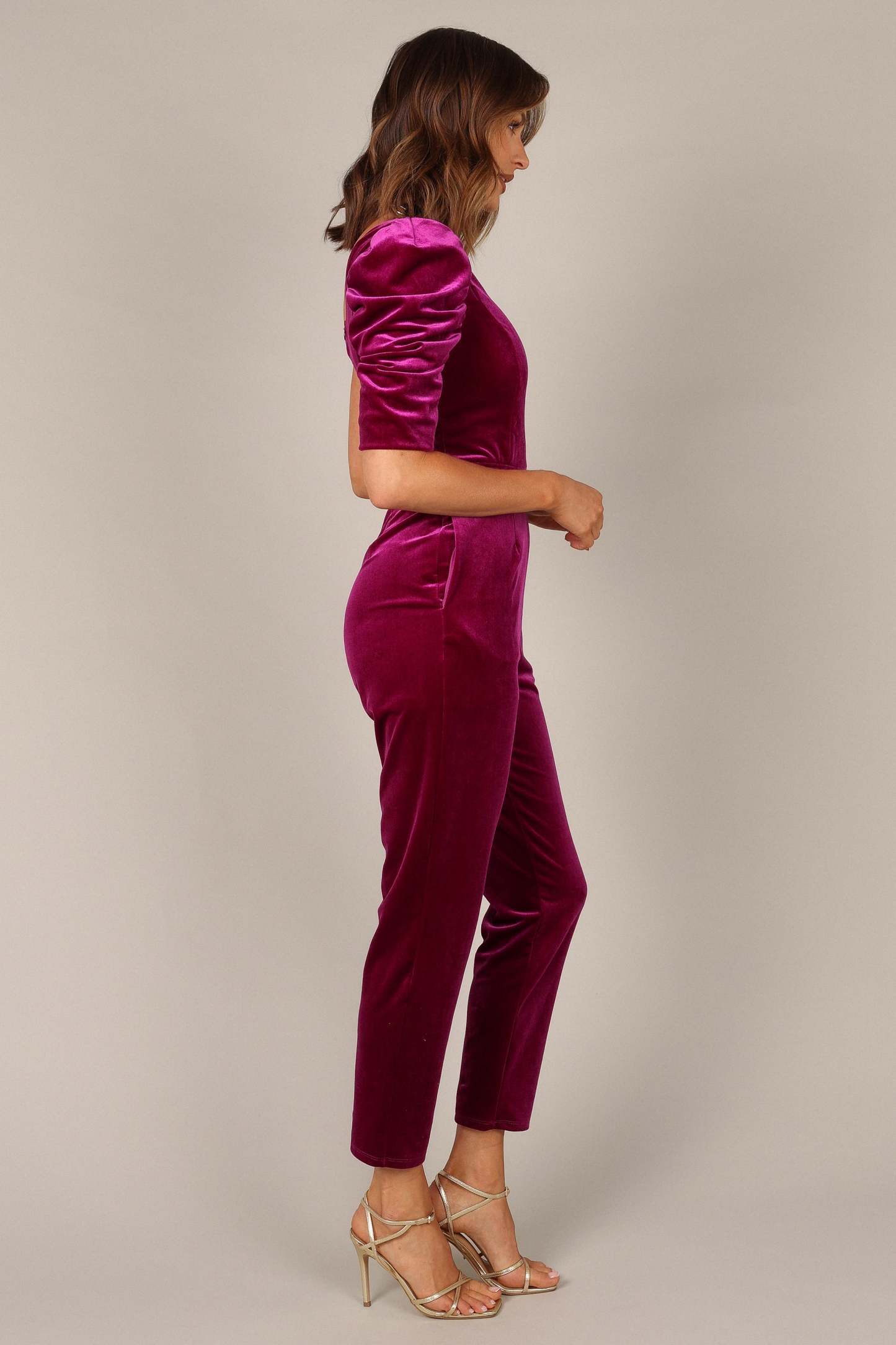 Emmie One Shoulder Jumpsuit - Raspberry-Sunny Prom