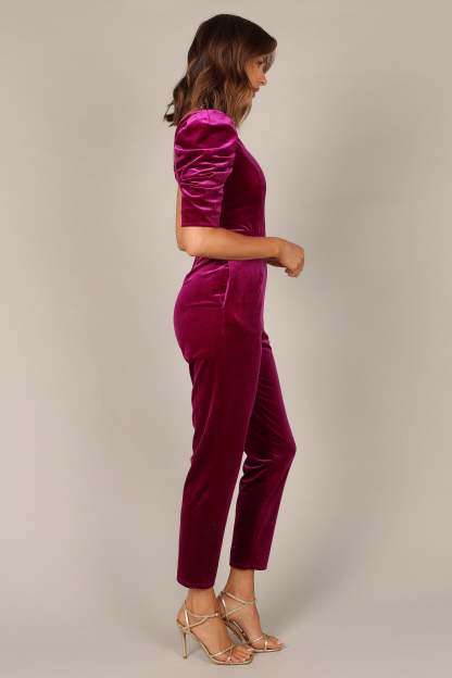 Emmie One Shoulder Jumpsuit - Raspberry-Sunny Prom