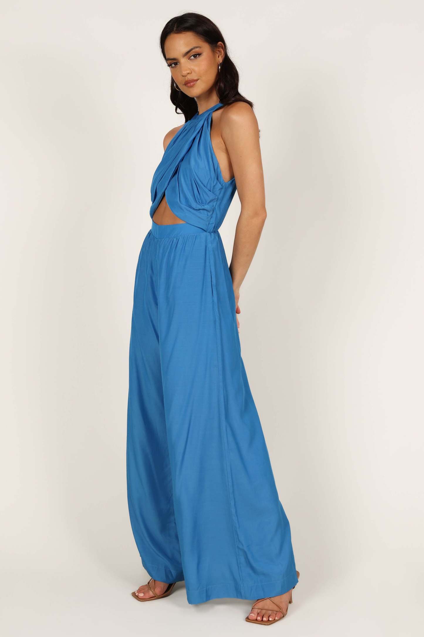 Mercedes Drape Front Jumpsuit - Capri Blue-Sunny Prom