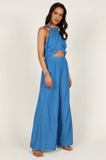 Mercedes Drape Front Jumpsuit - Capri Blue-Sunny Prom
