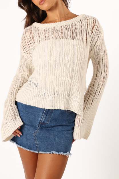 Danica Open Weave Knit Sweater - Cream-Sunny Prom