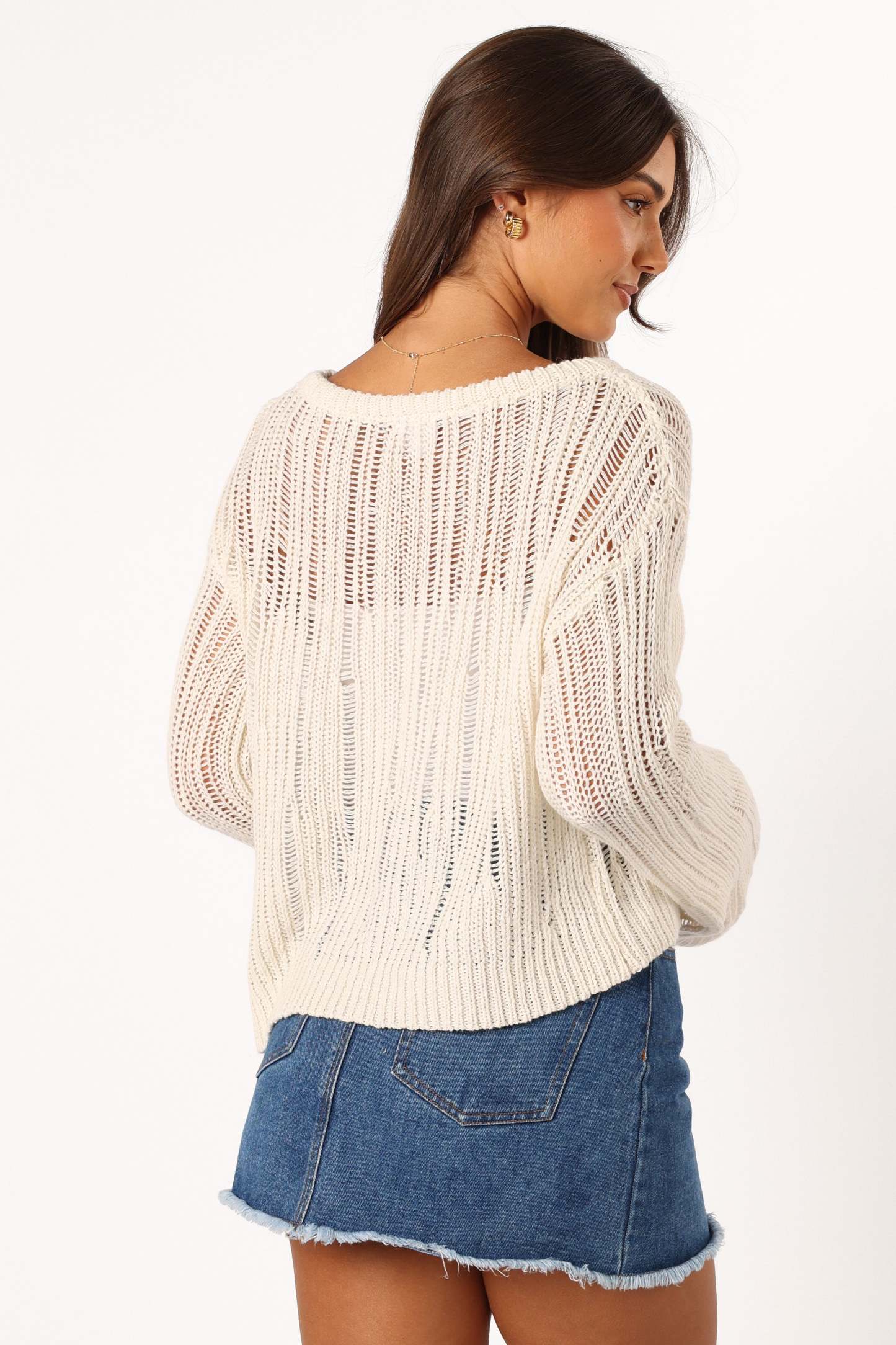 Danica Open Weave Knit Sweater - Cream-Sunny Prom