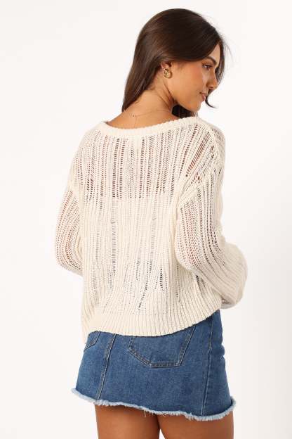Danica Open Weave Knit Sweater - Cream-Sunny Prom