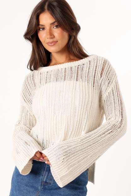 Danica Open Weave Knit Sweater - Cream-Sunny Prom