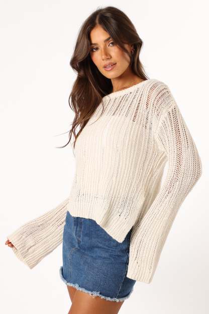Danica Open Weave Knit Sweater - Cream-Sunny Prom