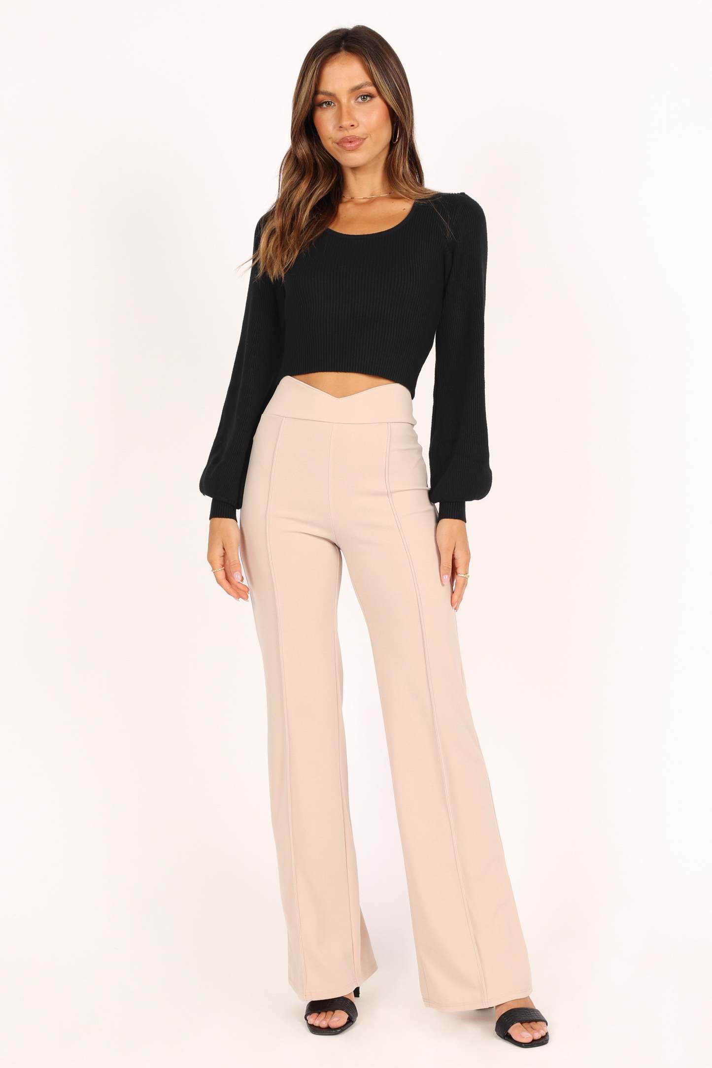 Daphne Crewneck Bubble Sleeve Knit Sweater - Black-Sunny Prom