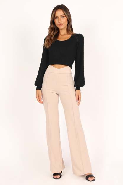 Daphne Crewneck Bubble Sleeve Knit Sweater - Black-Sunny Prom