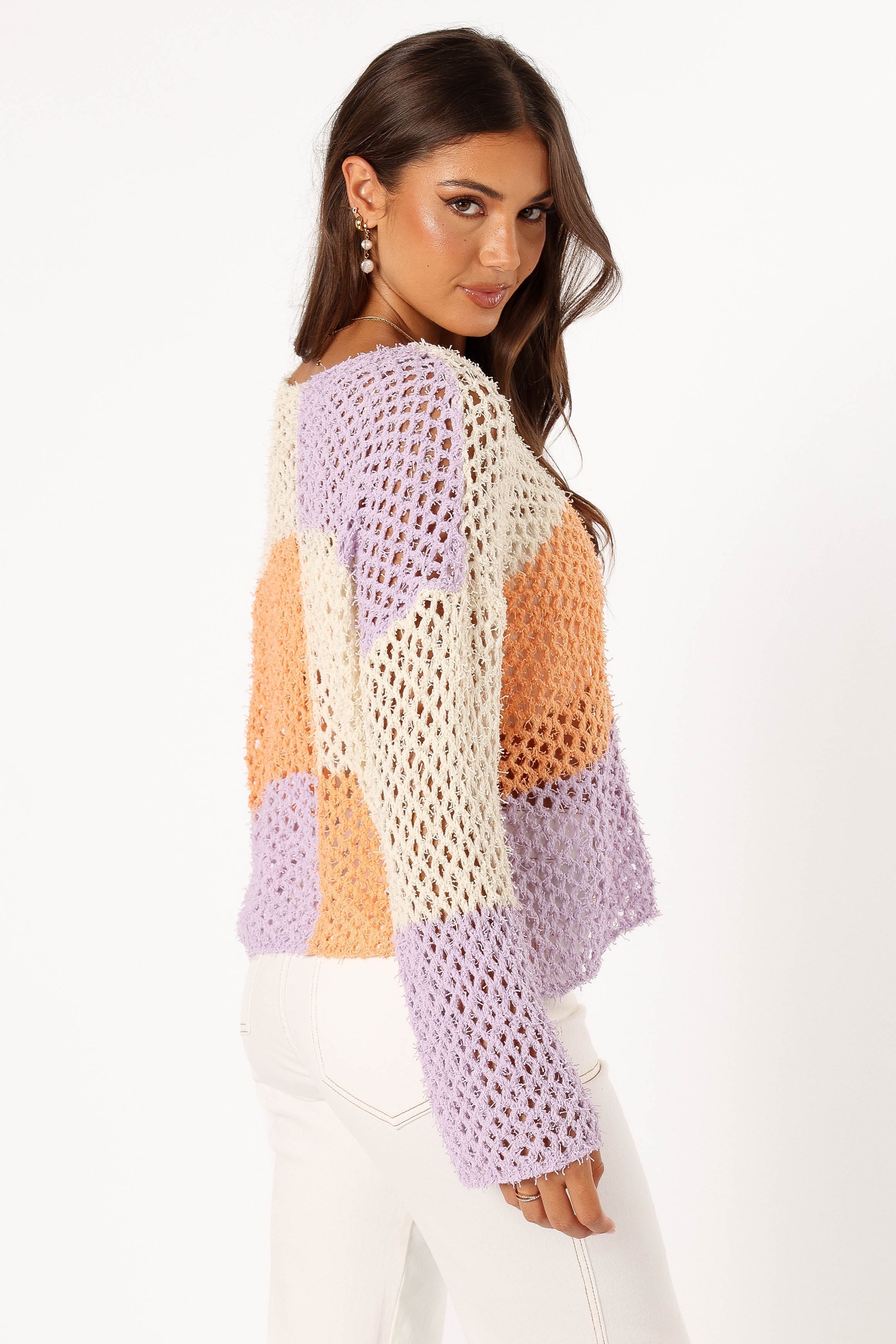 Dawn Color Block Knit Sweater - Cream Lavender-Sunny Prom