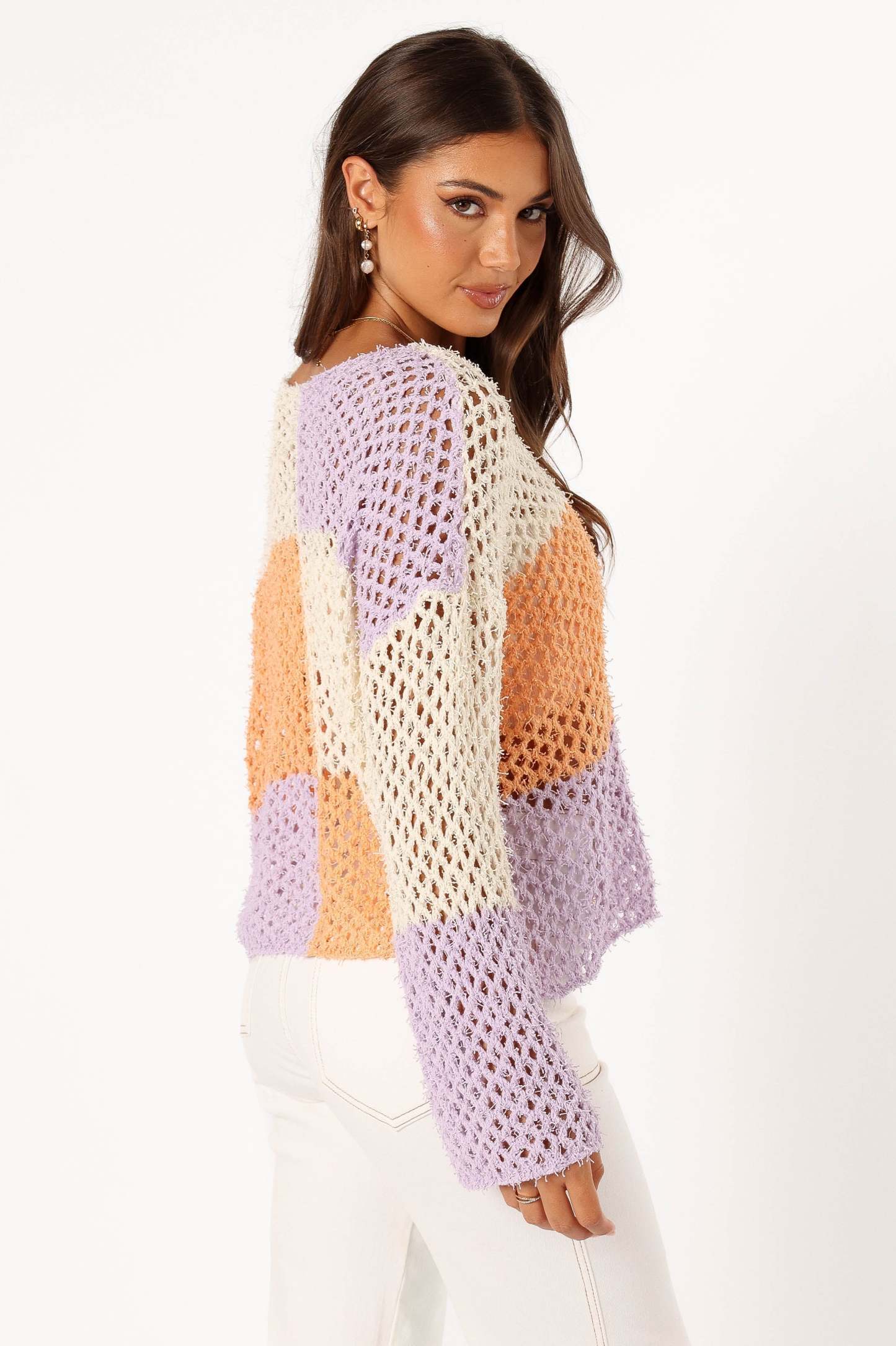 Dawn Color Block Knit Sweater - Cream Lavender-Sunny Prom
