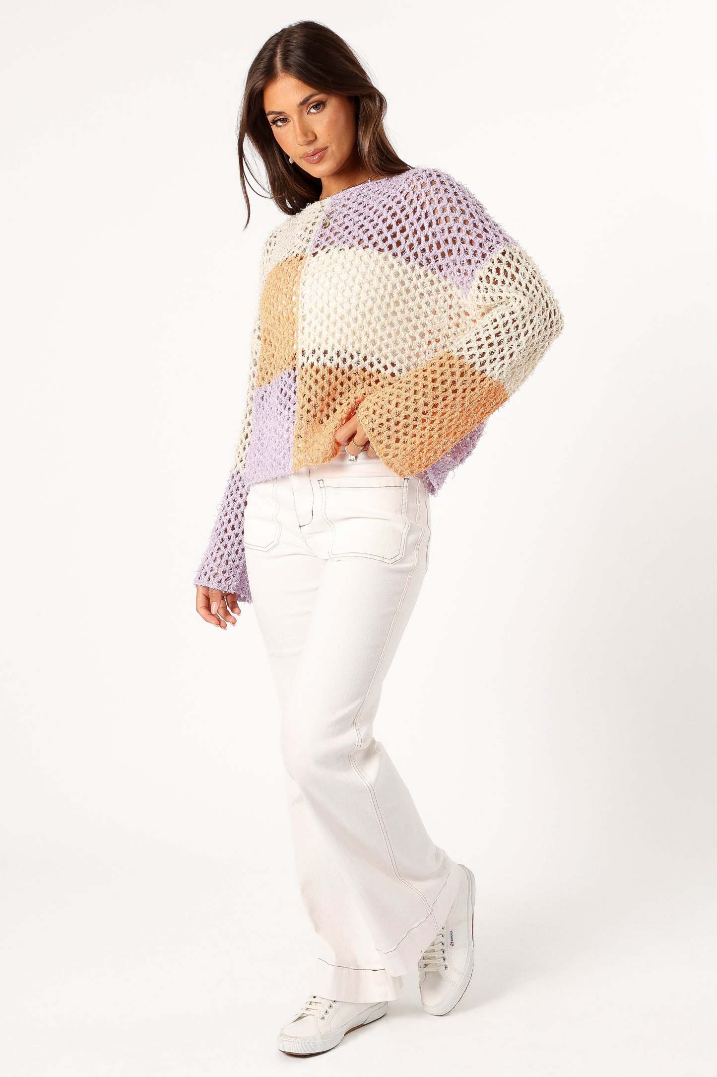 Dawn Color Block Knit Sweater - Cream Lavender-Sunny Prom