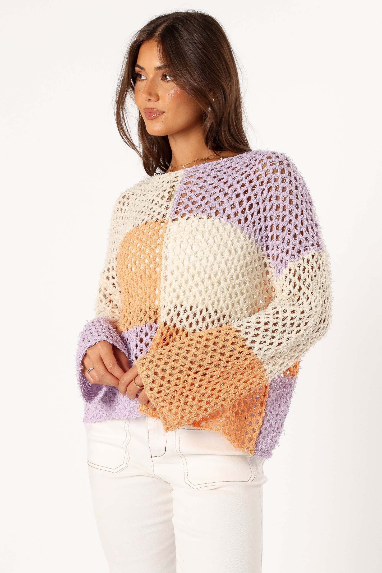 Dawn Color Block Knit Sweater - Cream Lavender-Sunny Prom