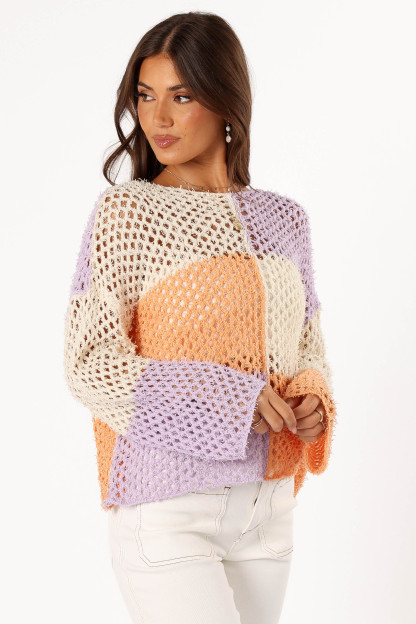 Dawn Color Block Knit Sweater - Cream Lavender-Sunny Prom