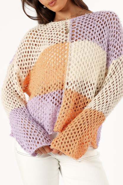 Dawn Color Block Knit Sweater - Cream Lavender-Sunny Prom