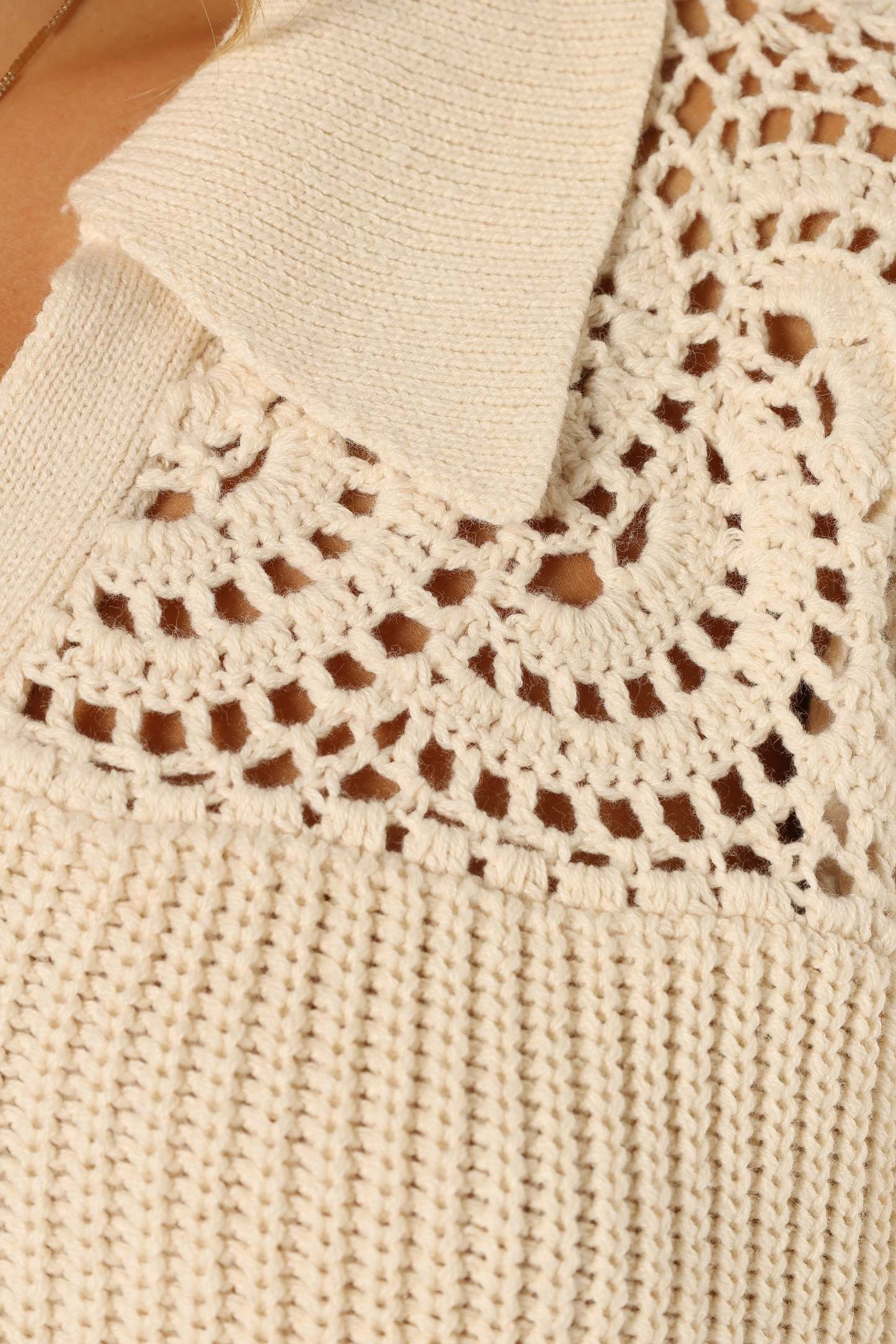Emerie Crochet Detail Collar Knit Sweater - Ivory-Sunny Prom