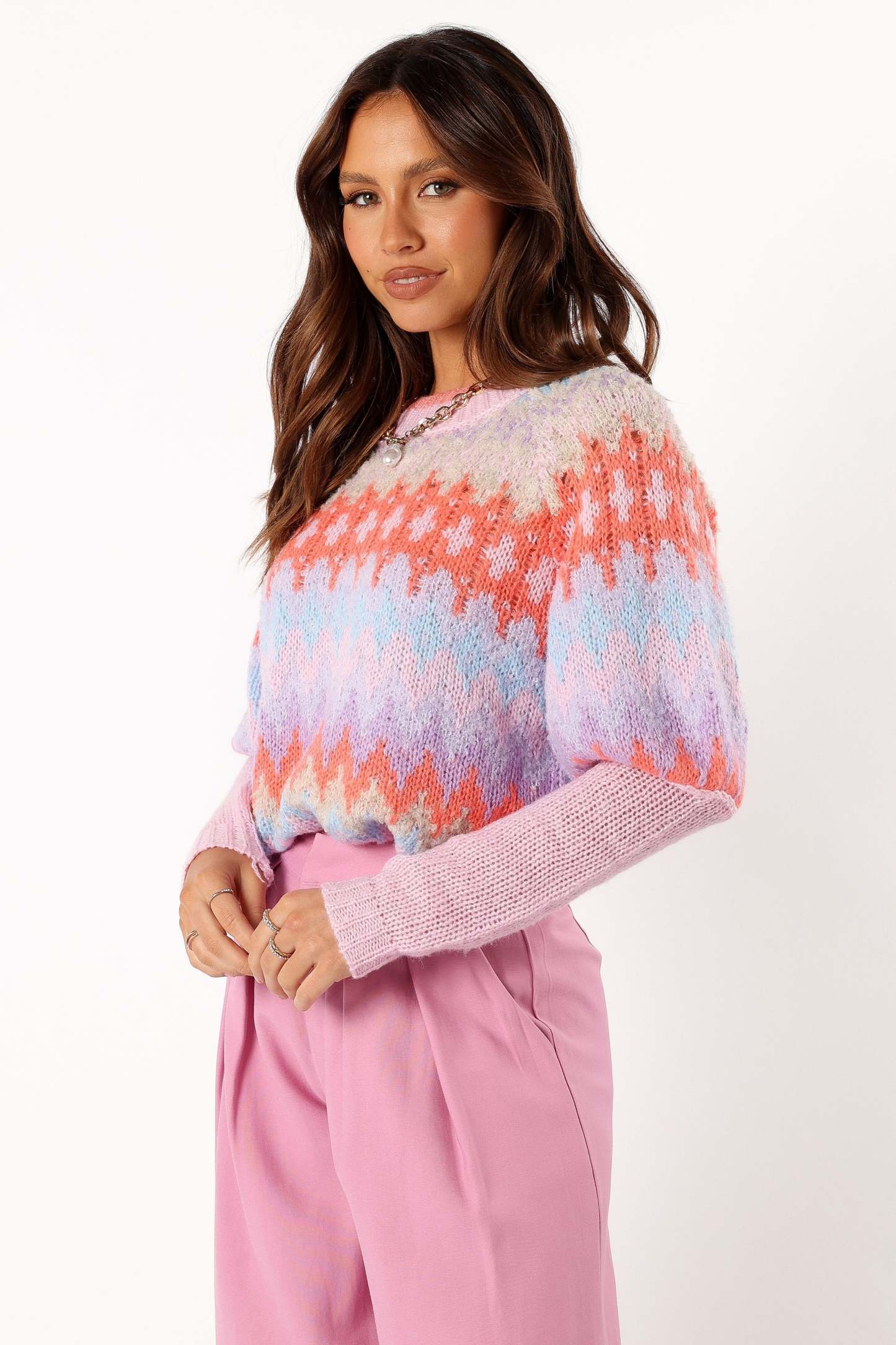 Emerson Fairisle Knit Sweater - Coral Blue-Sunny Prom