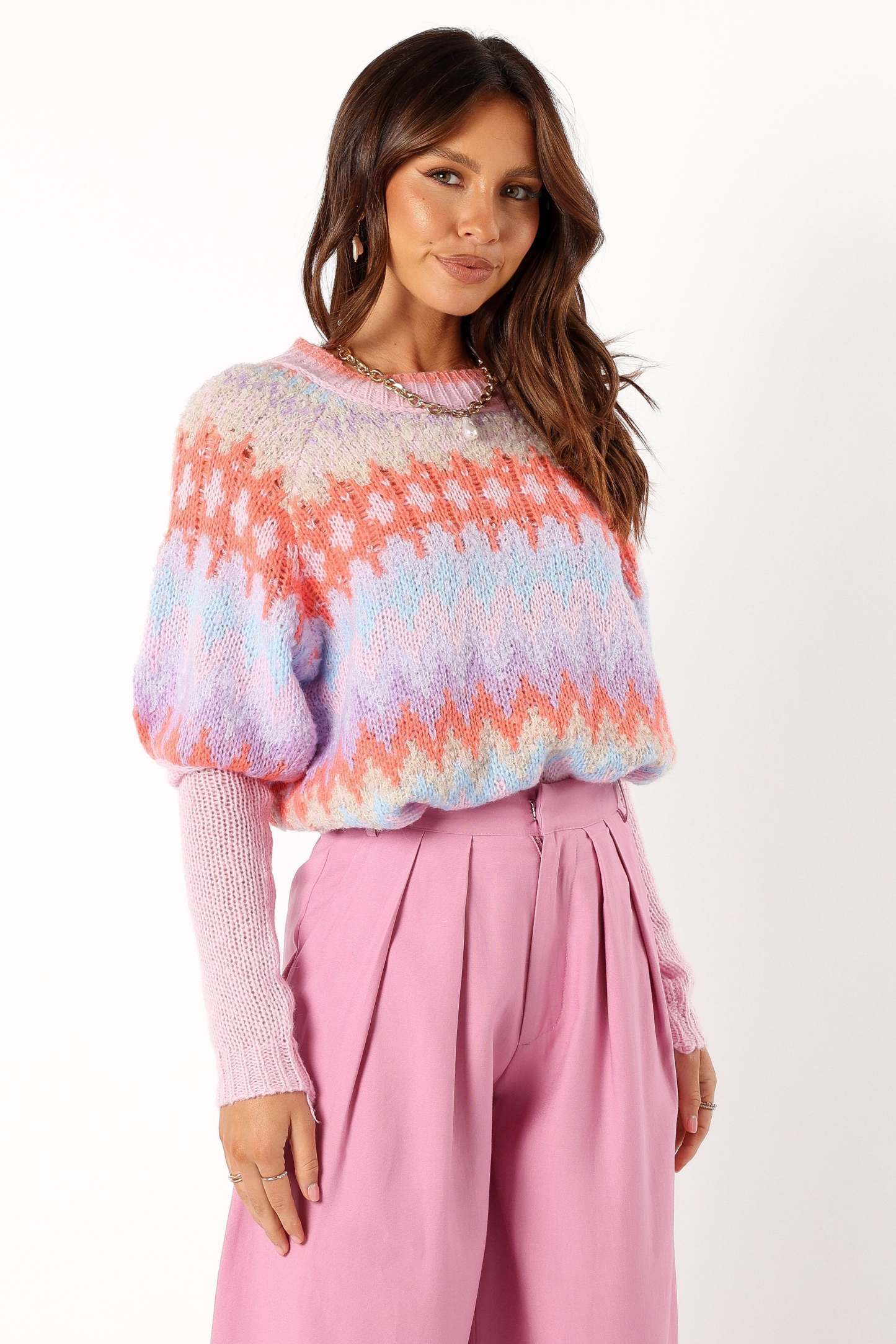 Emerson Fairisle Knit Sweater - Coral Blue-Sunny Prom