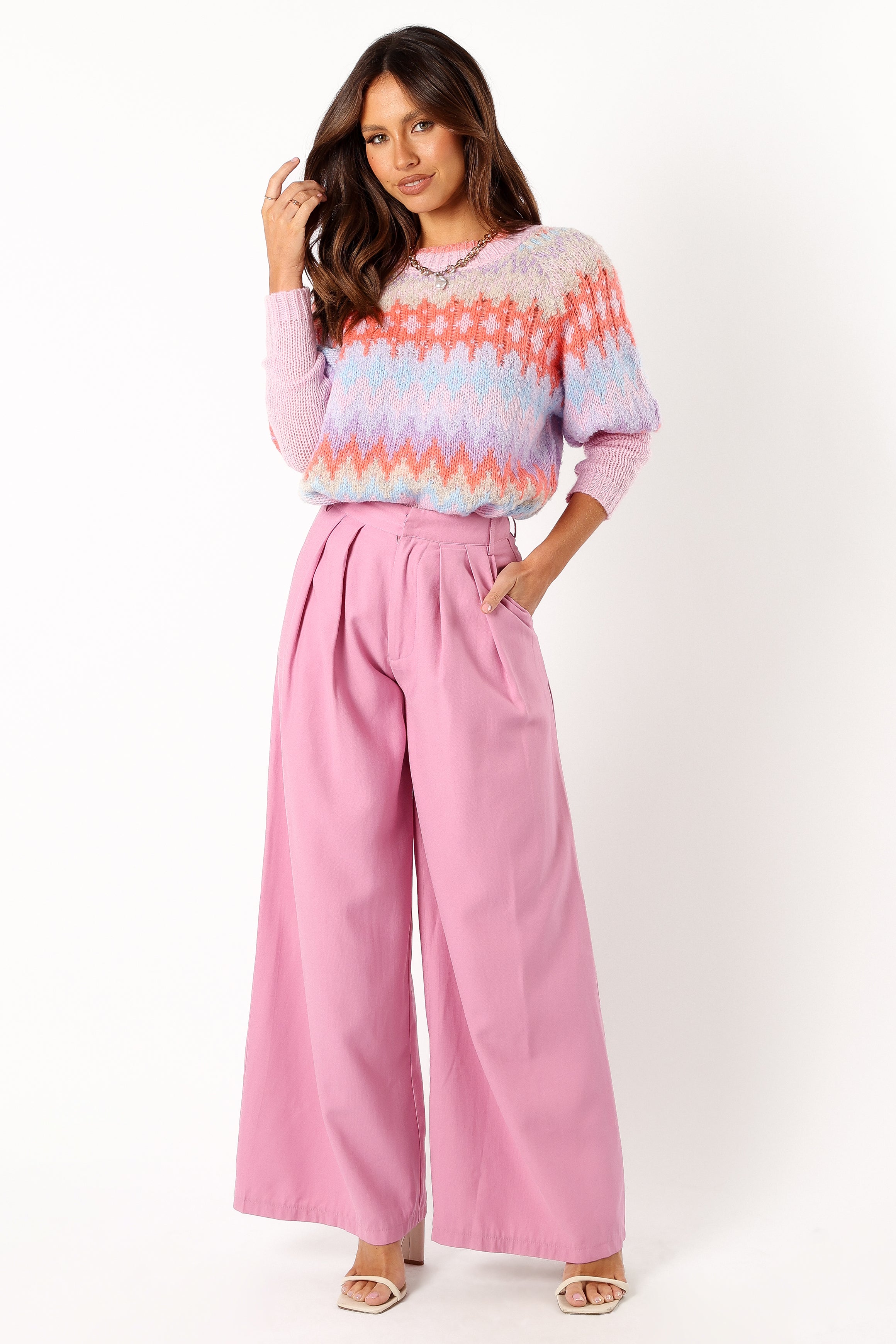 Emerson Fairisle Knit Sweater - Coral Blue-Sunny Prom