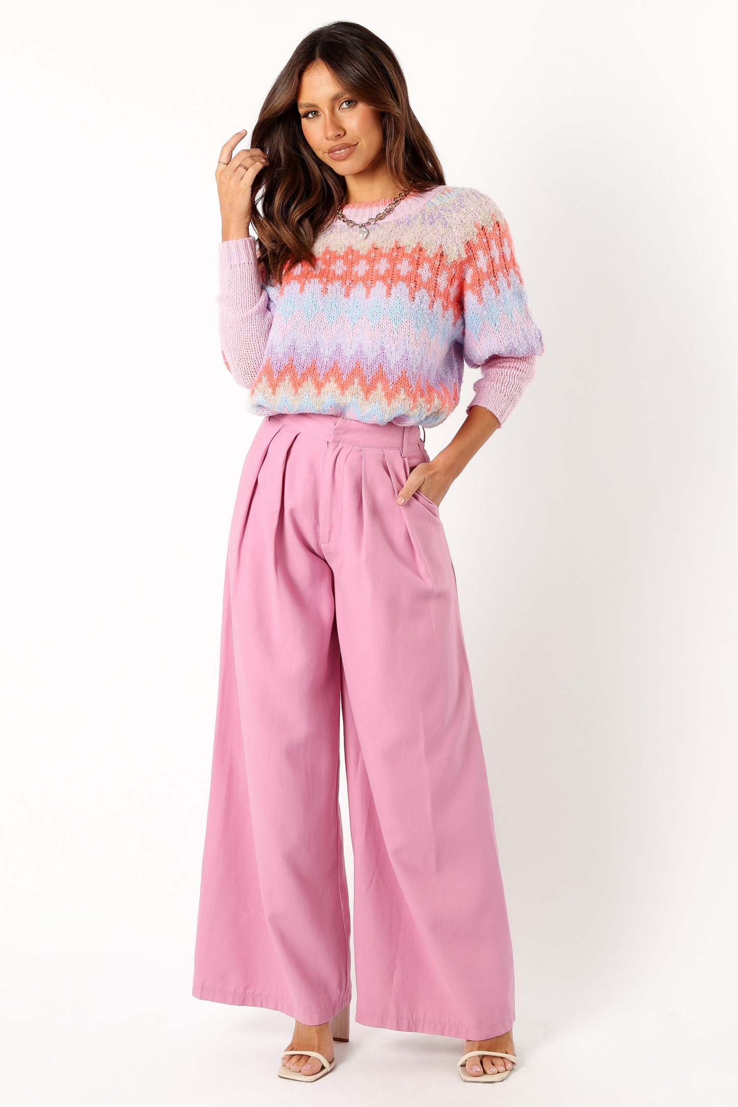 Emerson Fairisle Knit Sweater - Coral Blue-Sunny Prom