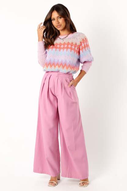Emerson Fairisle Knit Sweater - Coral Blue-Sunny Prom