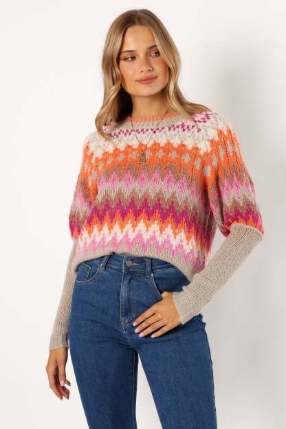 Emerson Fairisle Knit Sweater - Orange/Pink-Sunny Prom