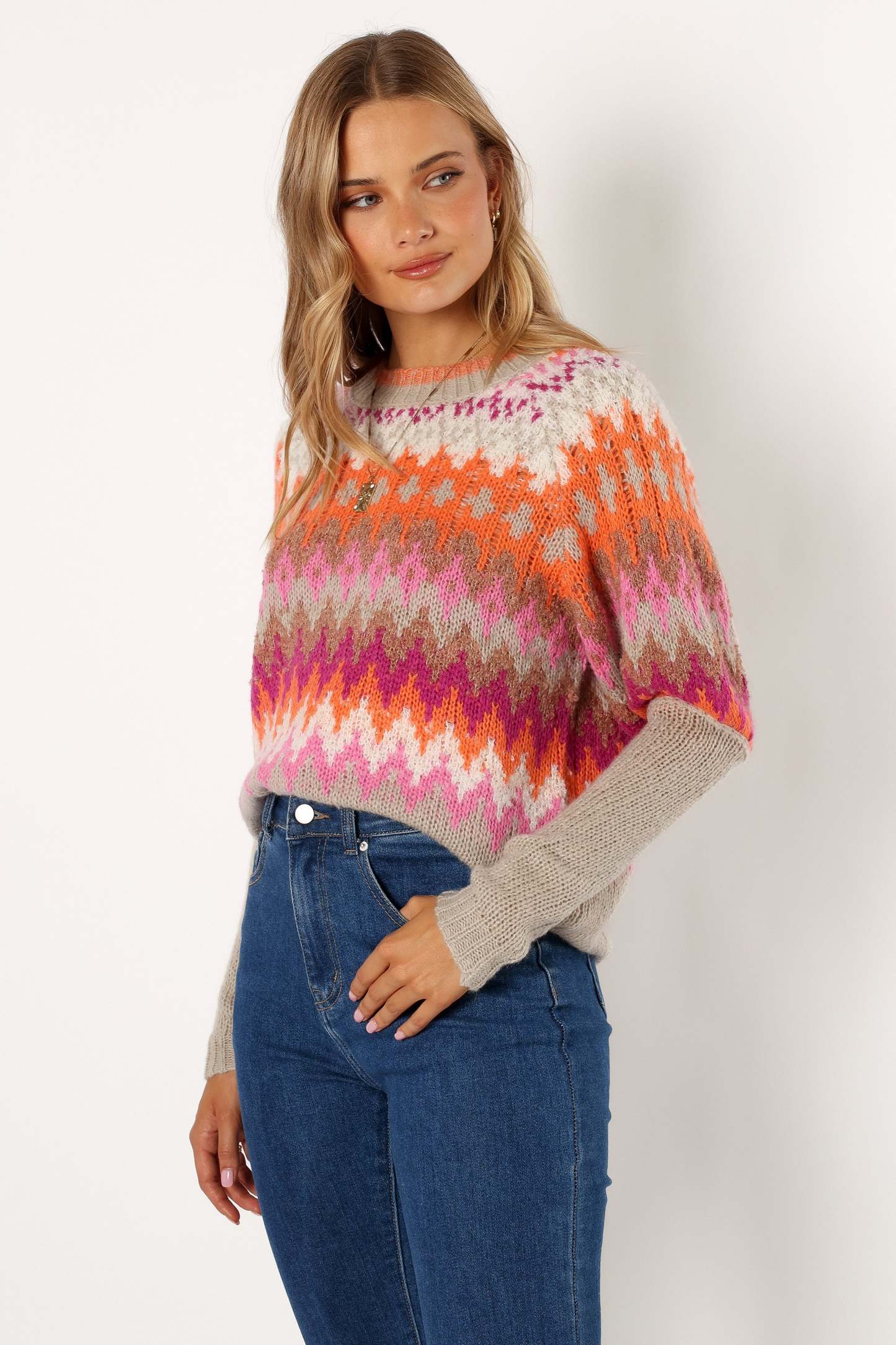 Emerson Fairisle Knit Sweater - Orange/Pink-Sunny Prom