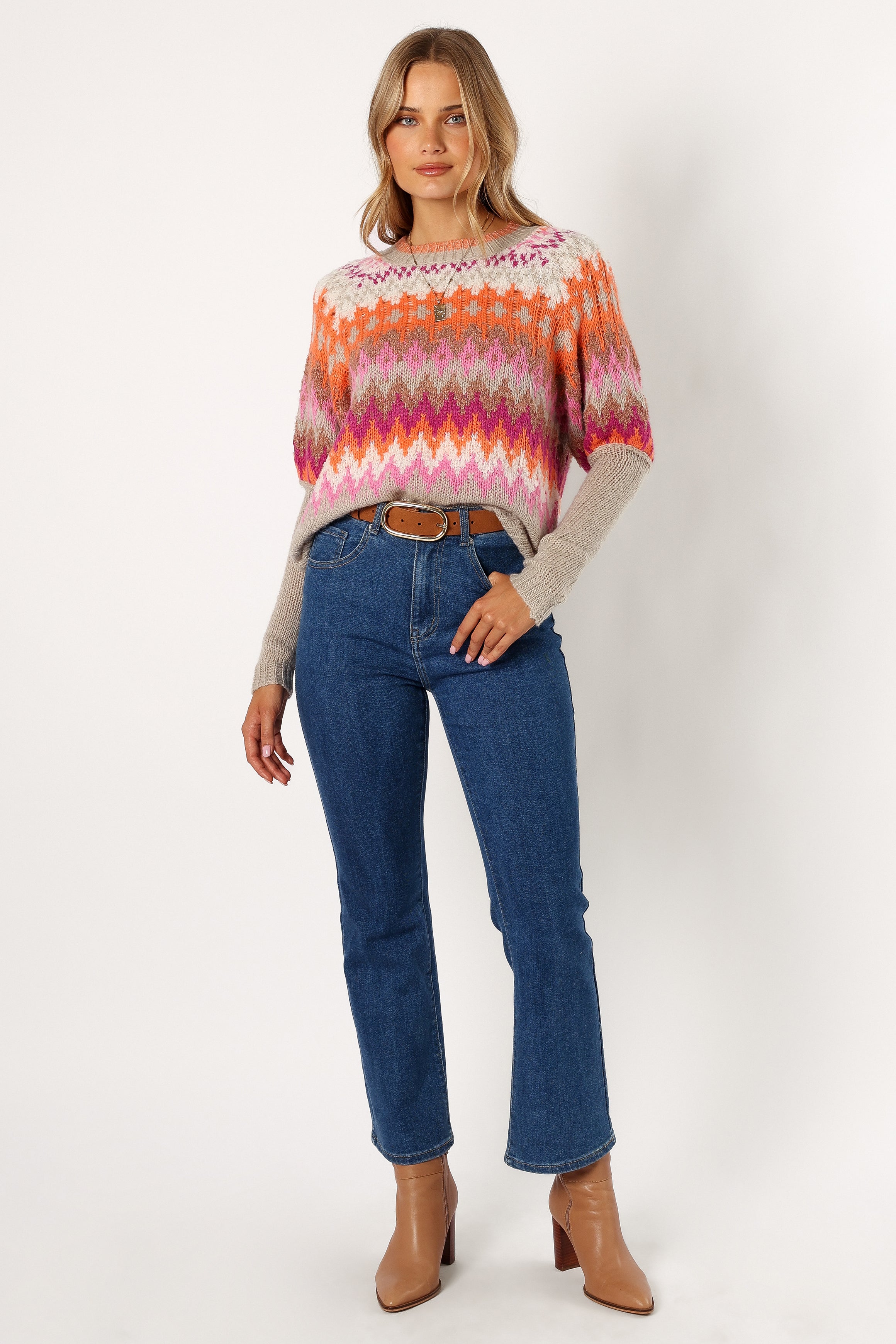 Emerson Fairisle Knit Sweater - Orange/Pink-Sunny Prom