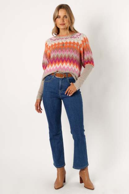 Emerson Fairisle Knit Sweater - Orange/Pink-Sunny Prom