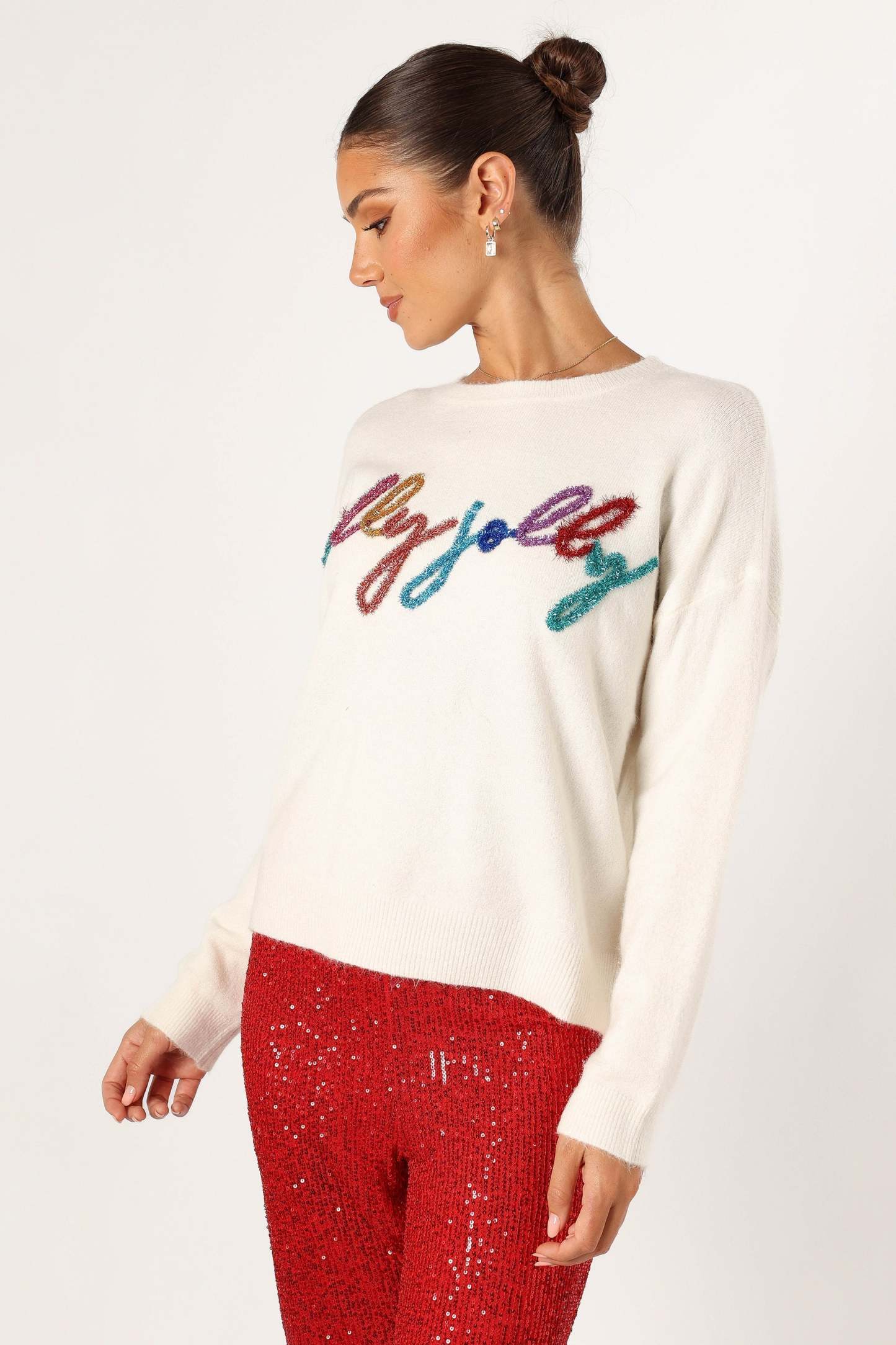 Holly Jolly Embellished Knit Sweater - Cream-Sunny Prom
