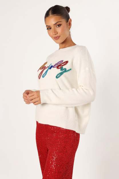 Holly Jolly Embellished Knit Sweater - Cream-Sunny Prom