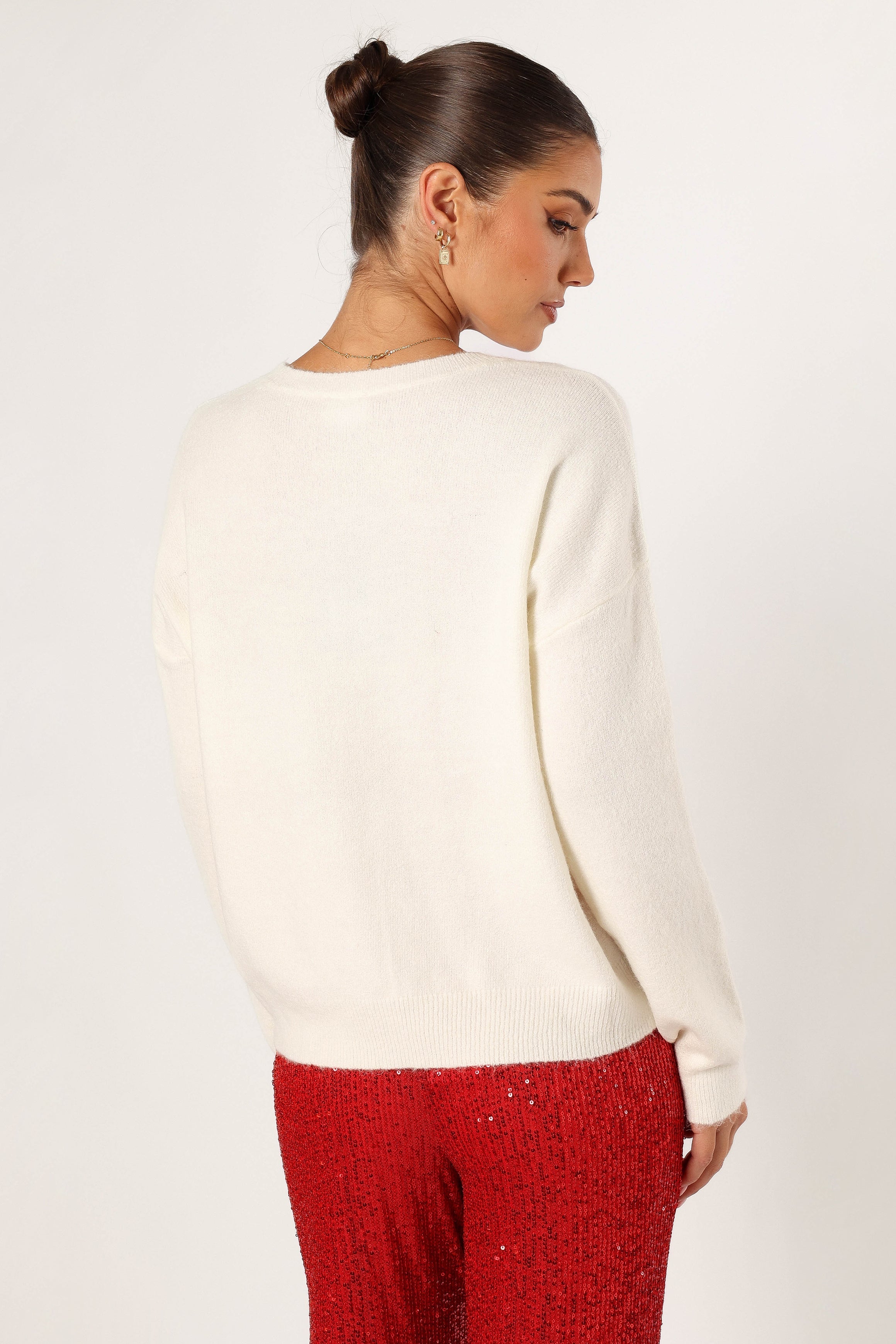 Holly Jolly Embellished Knit Sweater - Cream-Sunny Prom