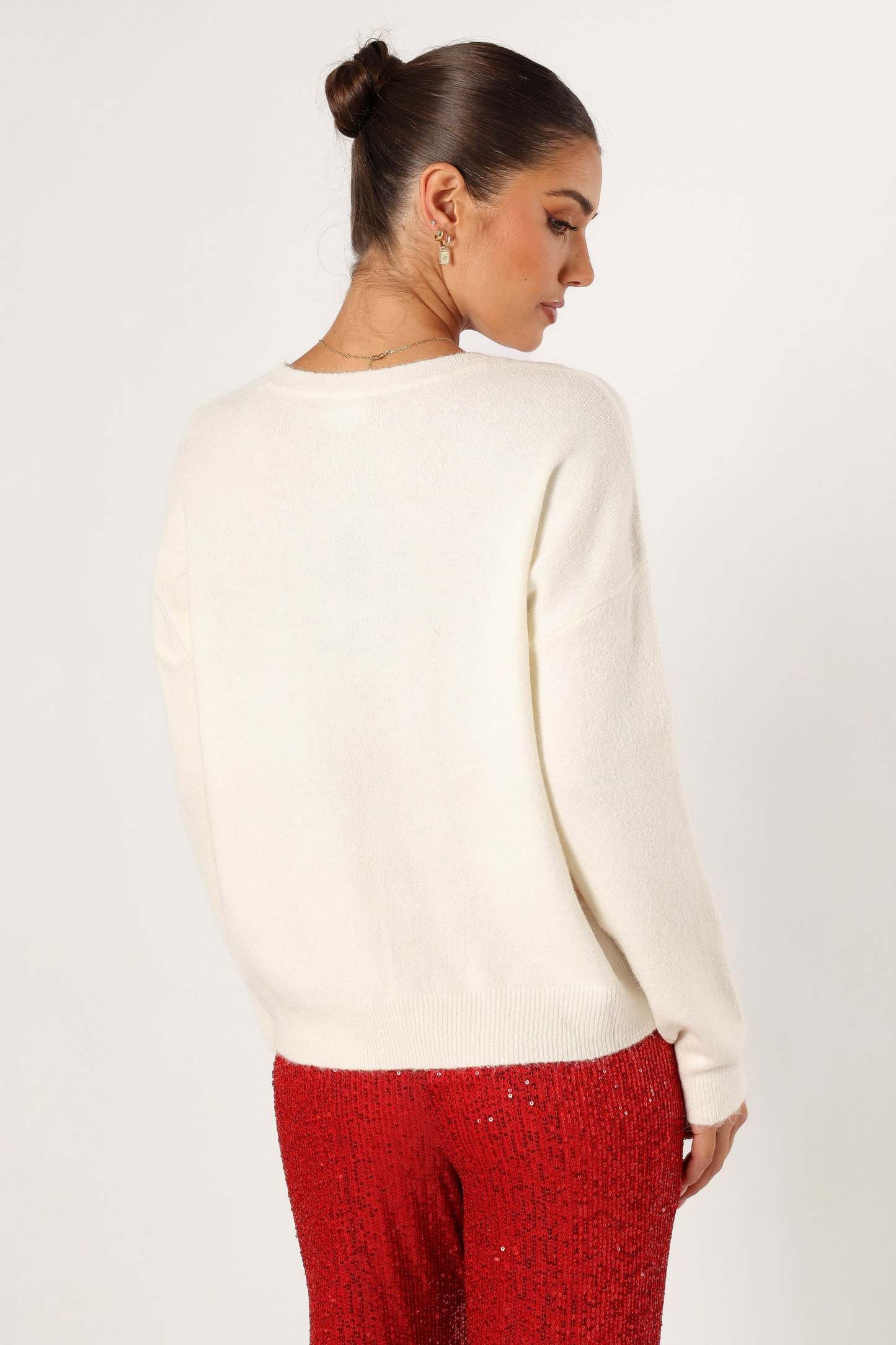 Holly Jolly Embellished Knit Sweater - Cream-Sunny Prom
