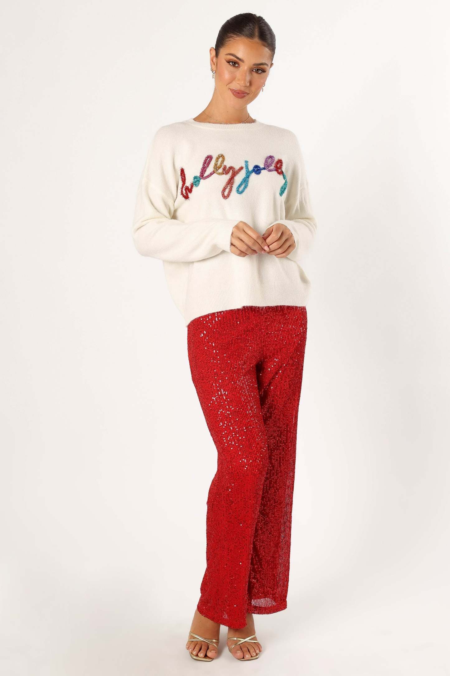 Holly Jolly Embellished Knit Sweater - Cream-Sunny Prom