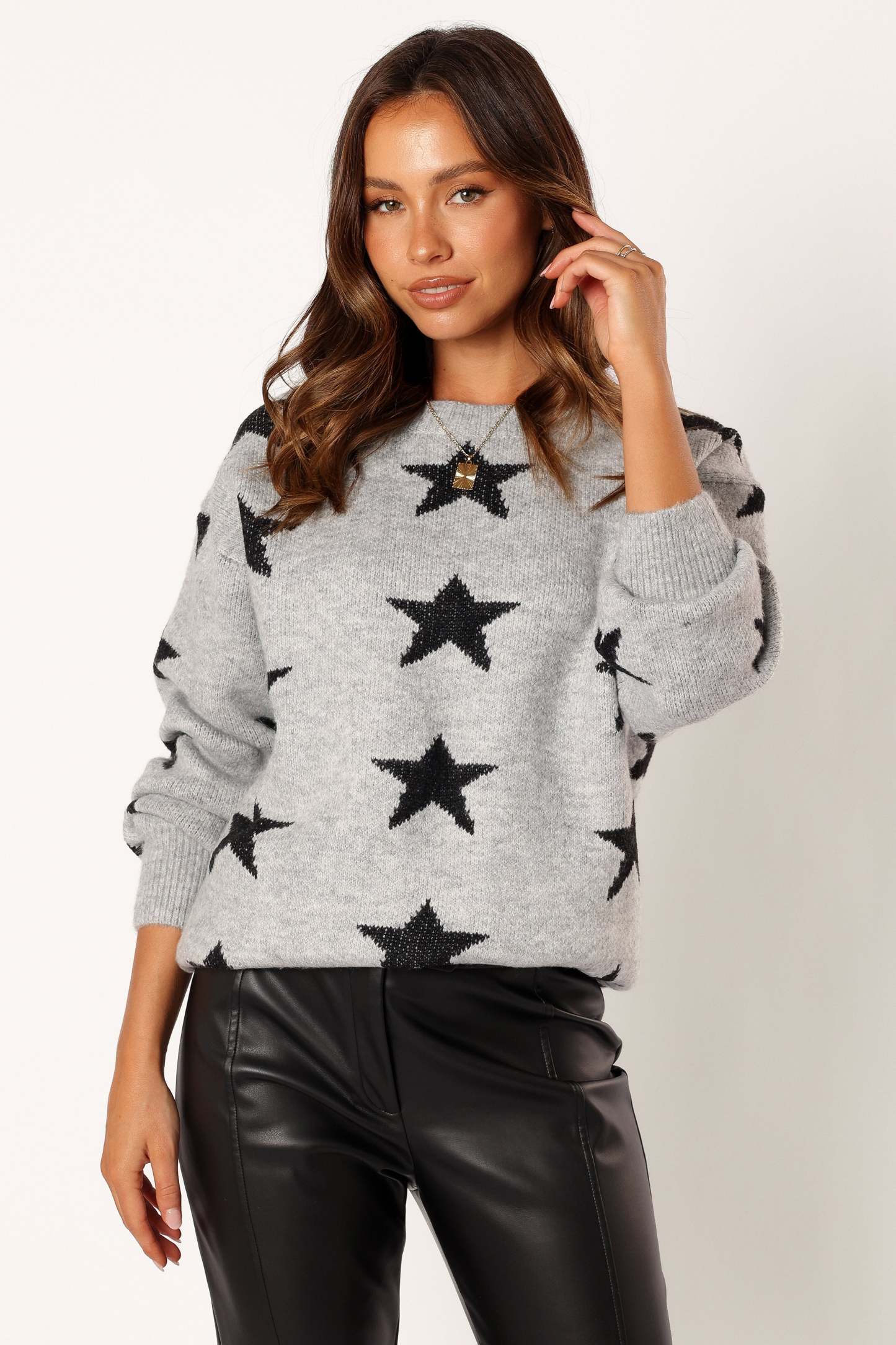 Janiyah Star Knit Sweater - Grey Black-Sunny Prom
