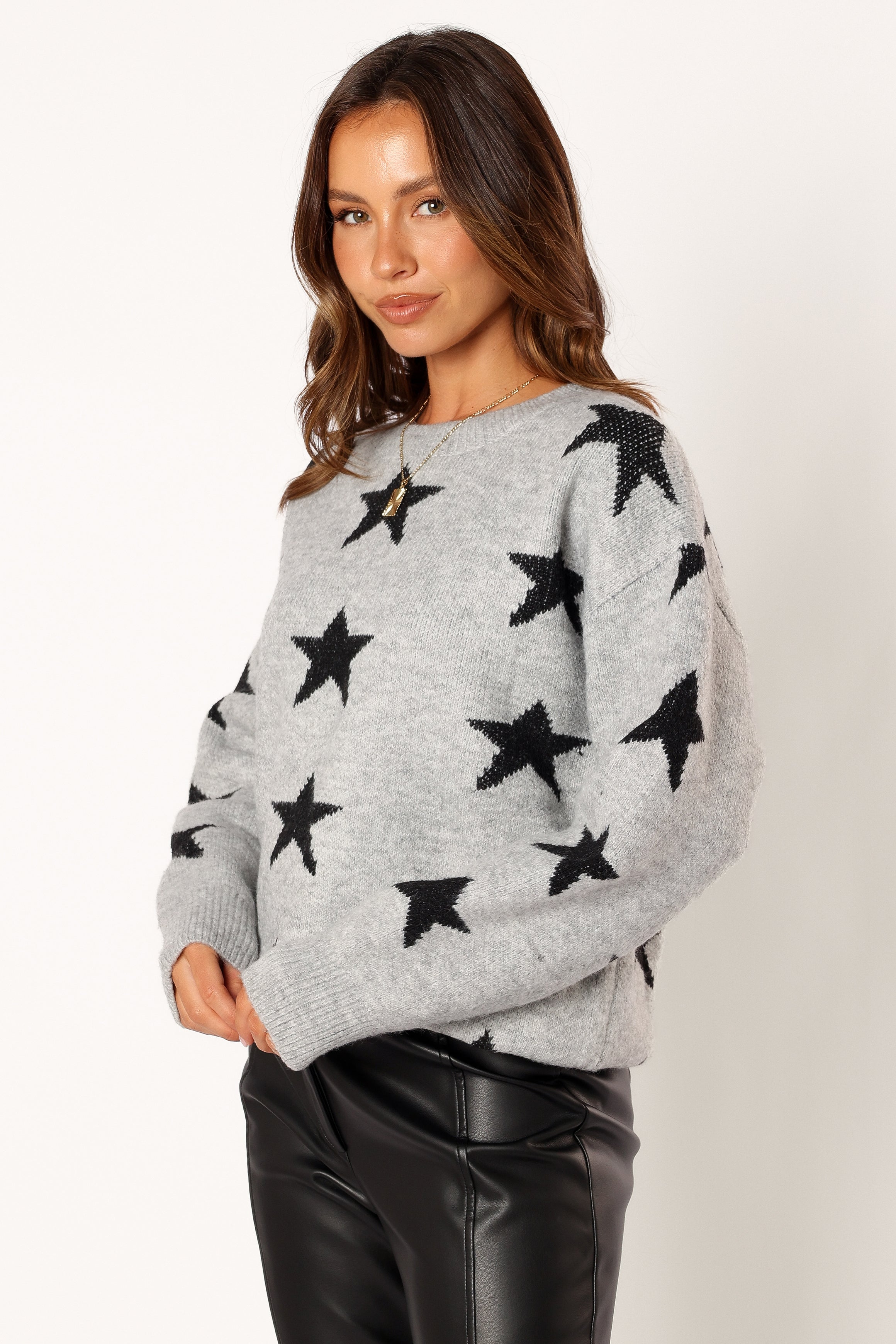 Janiyah Star Knit Sweater - Grey Black-Sunny Prom