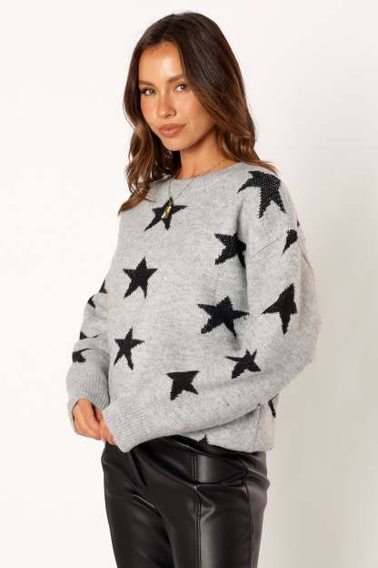 Janiyah Star Knit Sweater - Grey Black-Sunny Prom