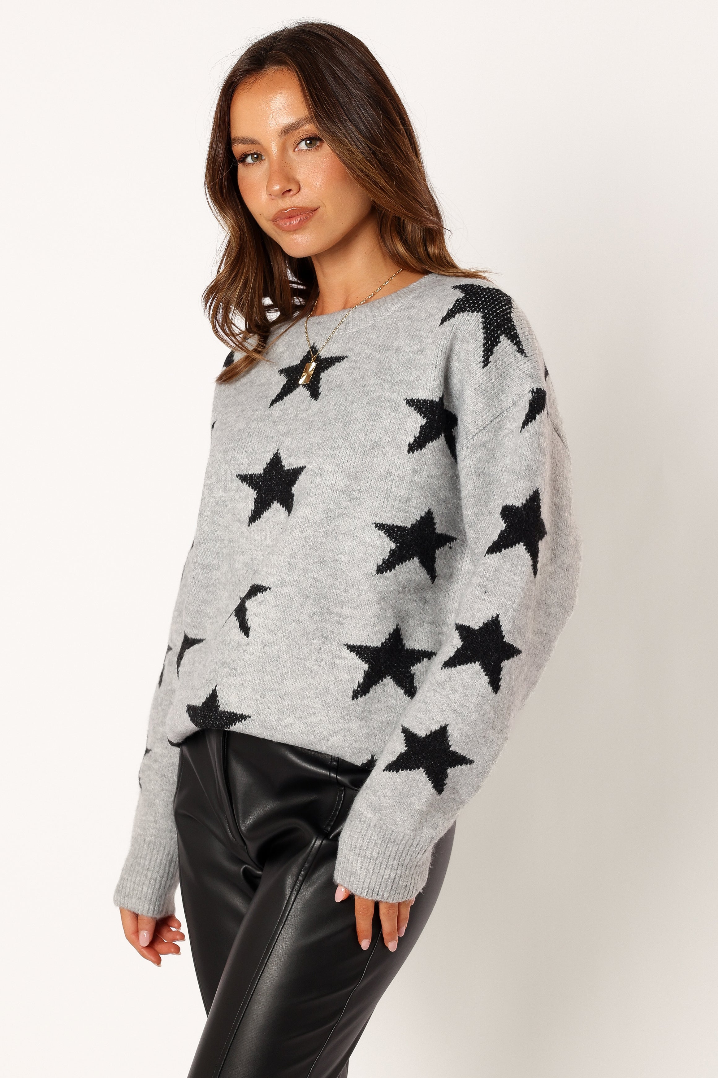 Janiyah Star Knit Sweater - Grey Black-Sunny Prom