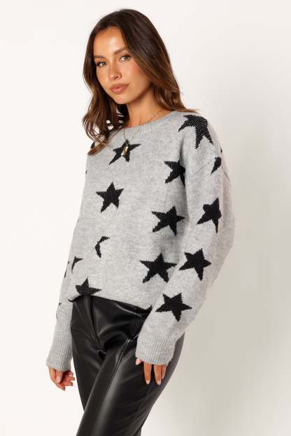Janiyah Star Knit Sweater - Grey Black-Sunny Prom