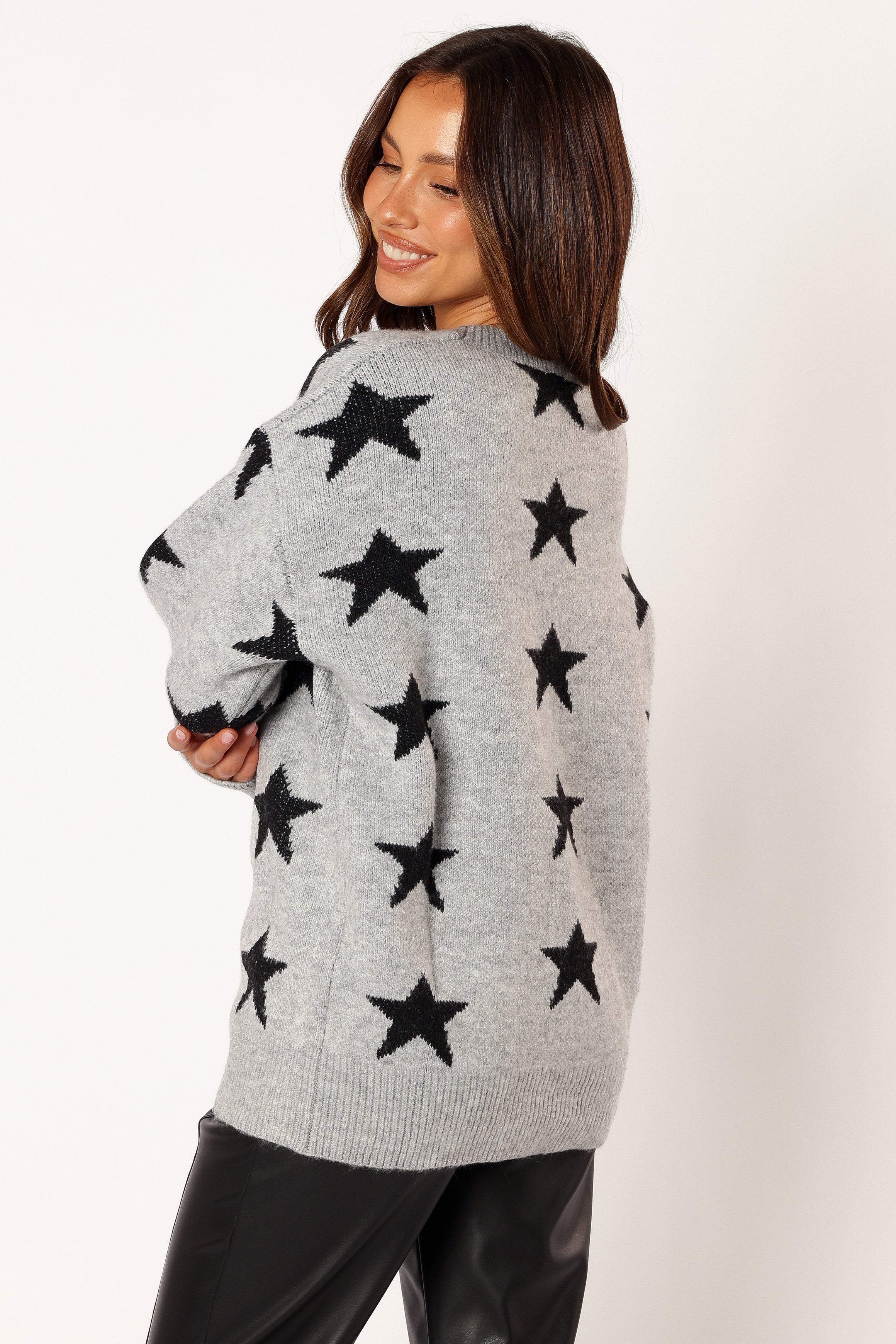 Janiyah Star Knit Sweater - Grey Black-Sunny Prom