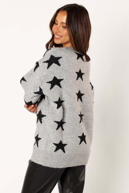 Janiyah Star Knit Sweater - Grey Black-Sunny Prom