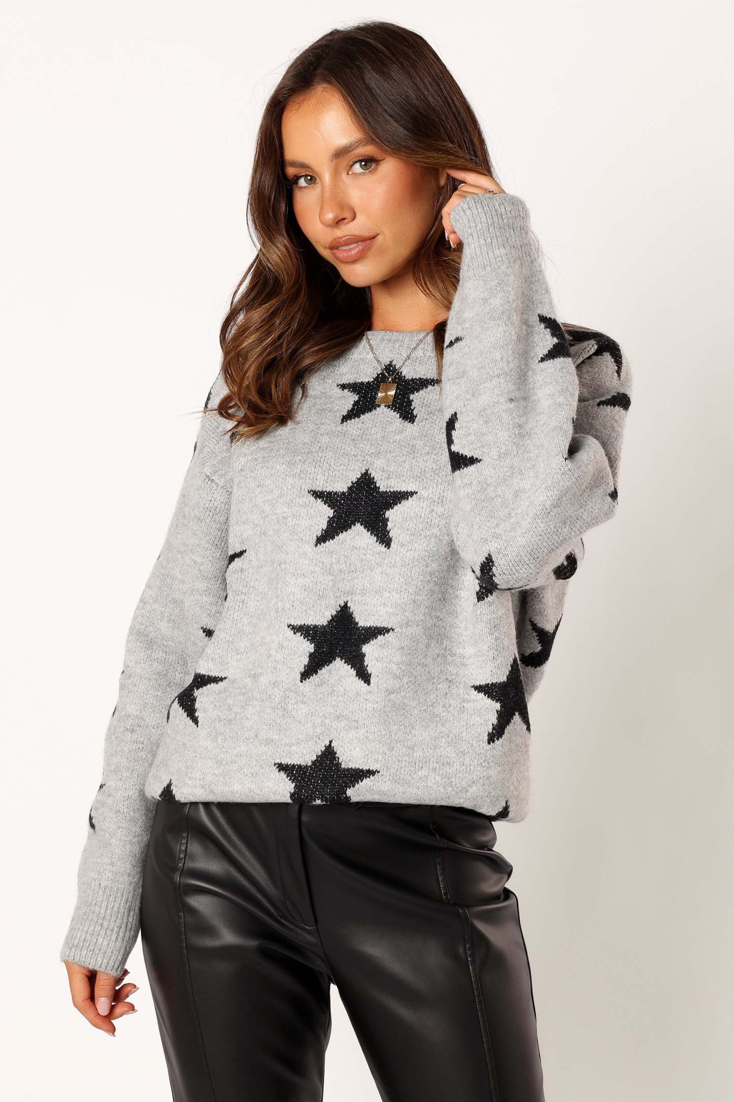 Janiyah Star Knit Sweater - Grey Black-Sunny Prom