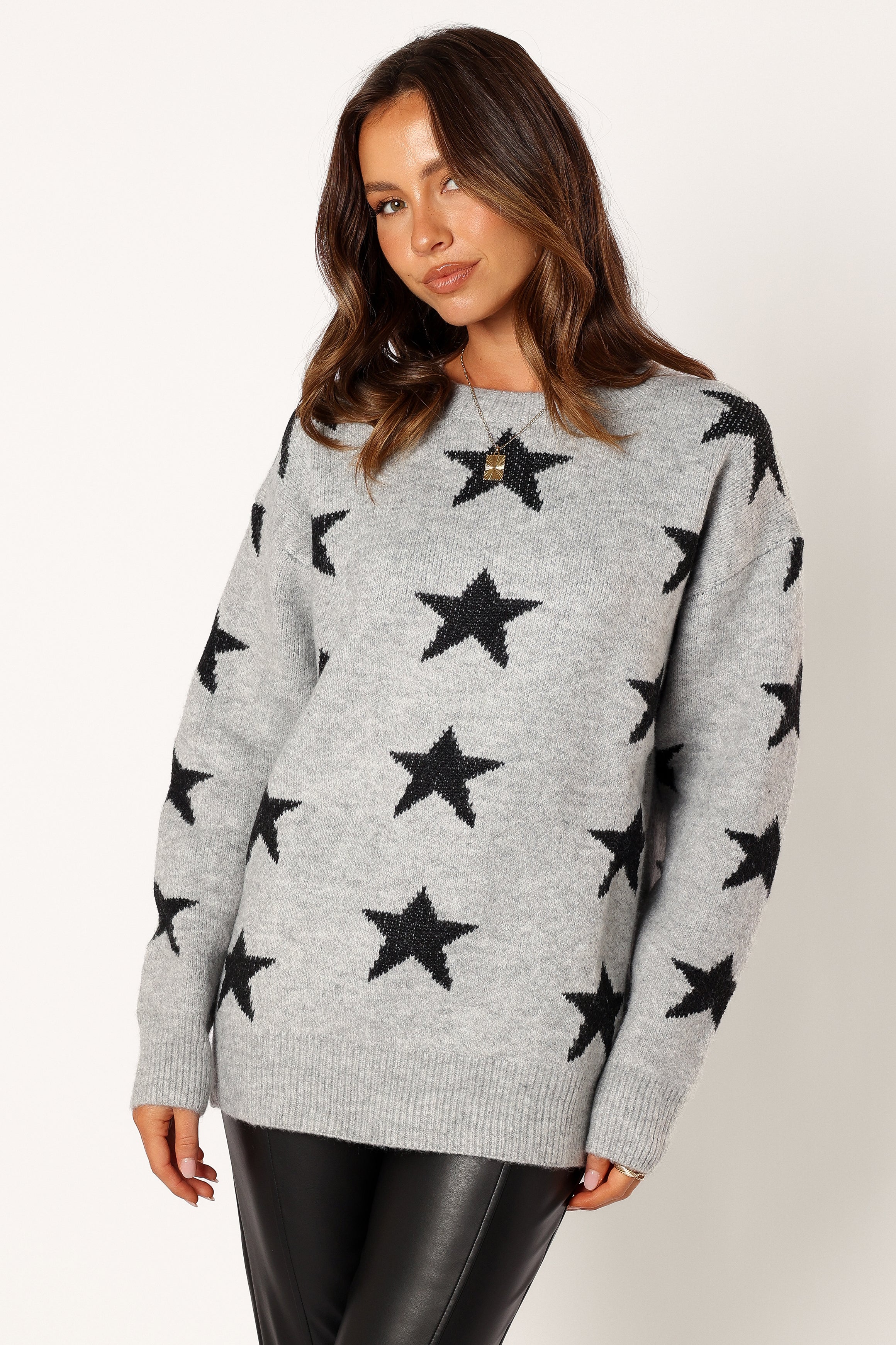 Janiyah Star Knit Sweater - Grey Black-Sunny Prom