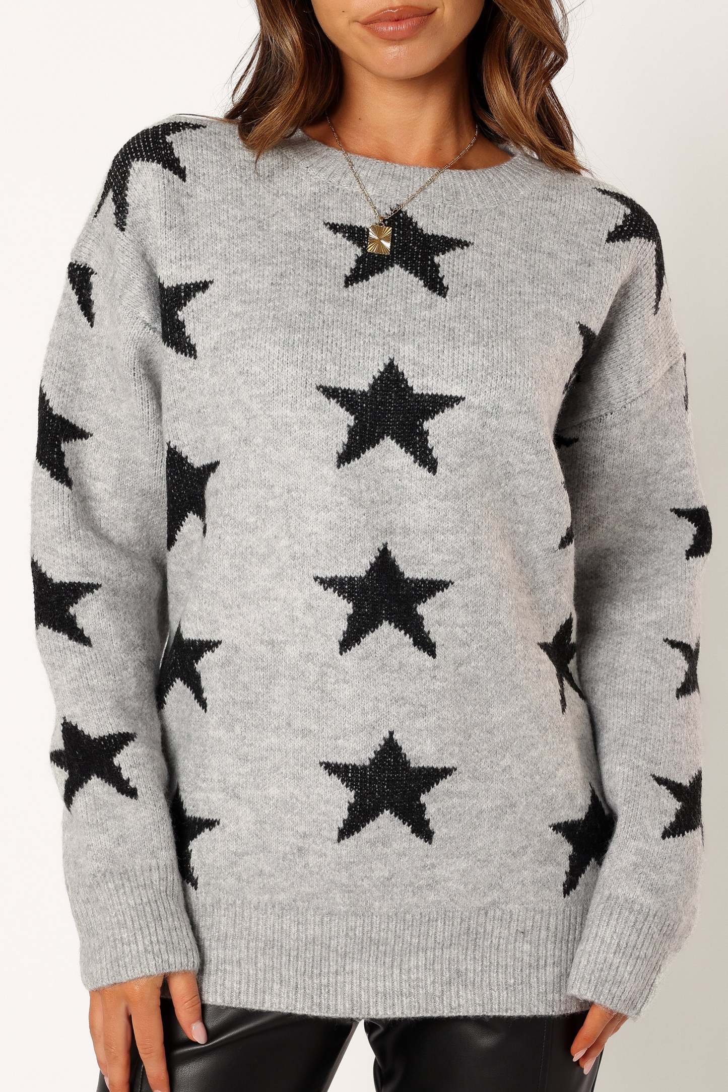 Janiyah Star Knit Sweater - Grey Black-Sunny Prom
