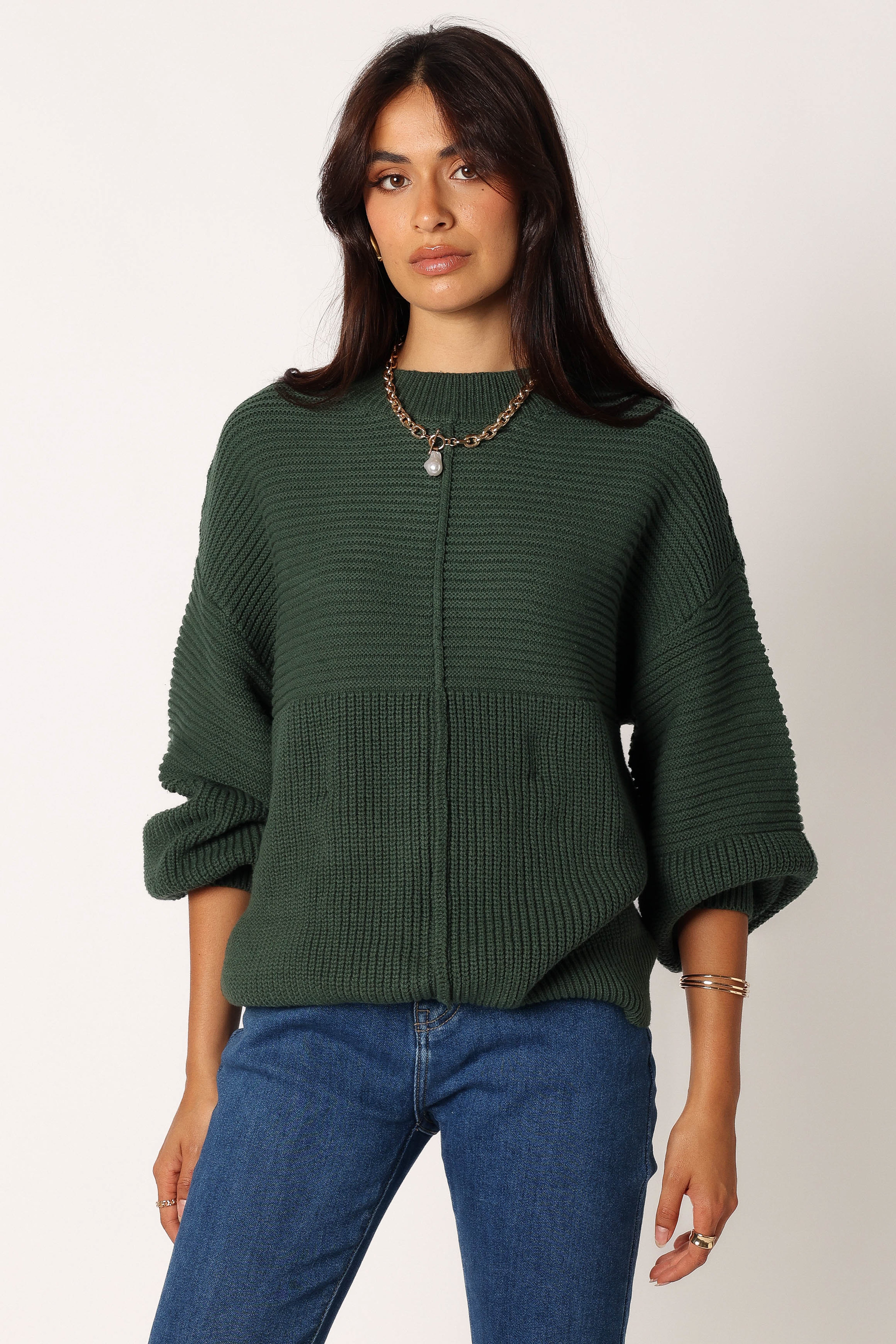 Meredith Ribbed Crewneck Knit Sweater - Green-Sunny Prom