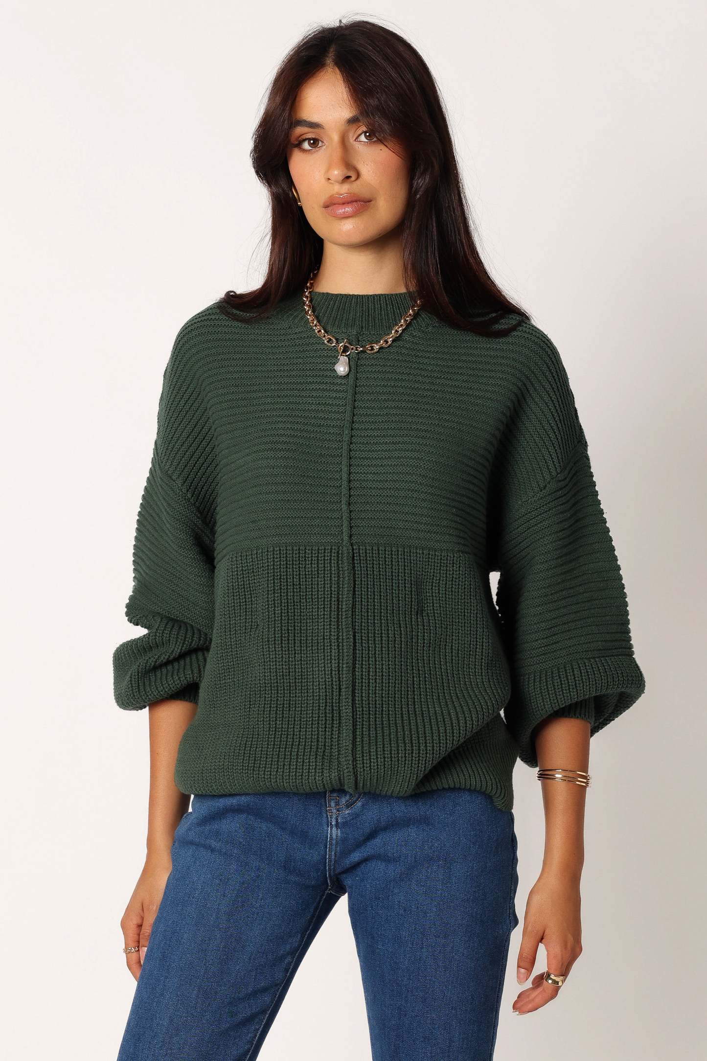 Meredith Ribbed Crewneck Knit Sweater - Green-Sunny Prom