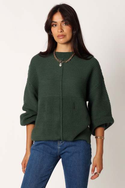 Meredith Ribbed Crewneck Knit Sweater - Green-Sunny Prom